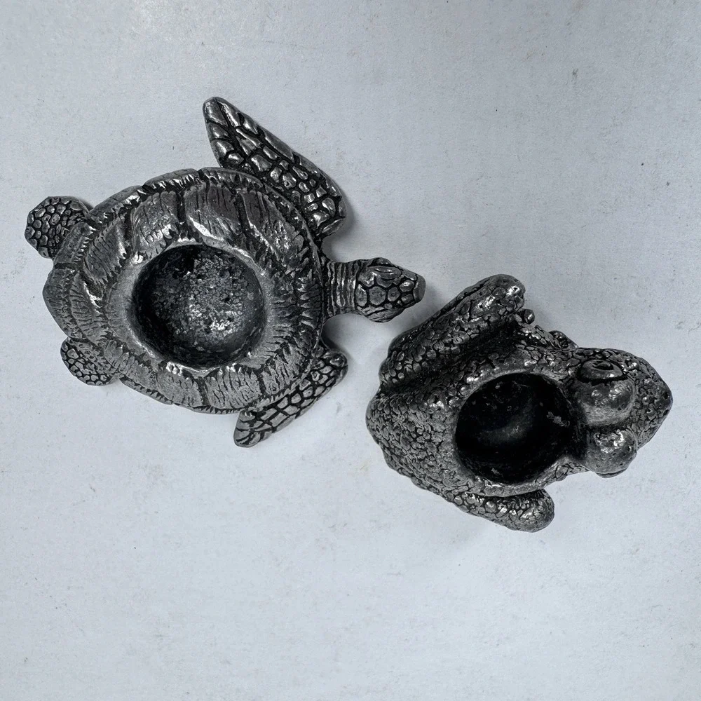 Vintage‎ Sea Turtle Taper Candle Holders Silver Tone Coastal Beach Decor